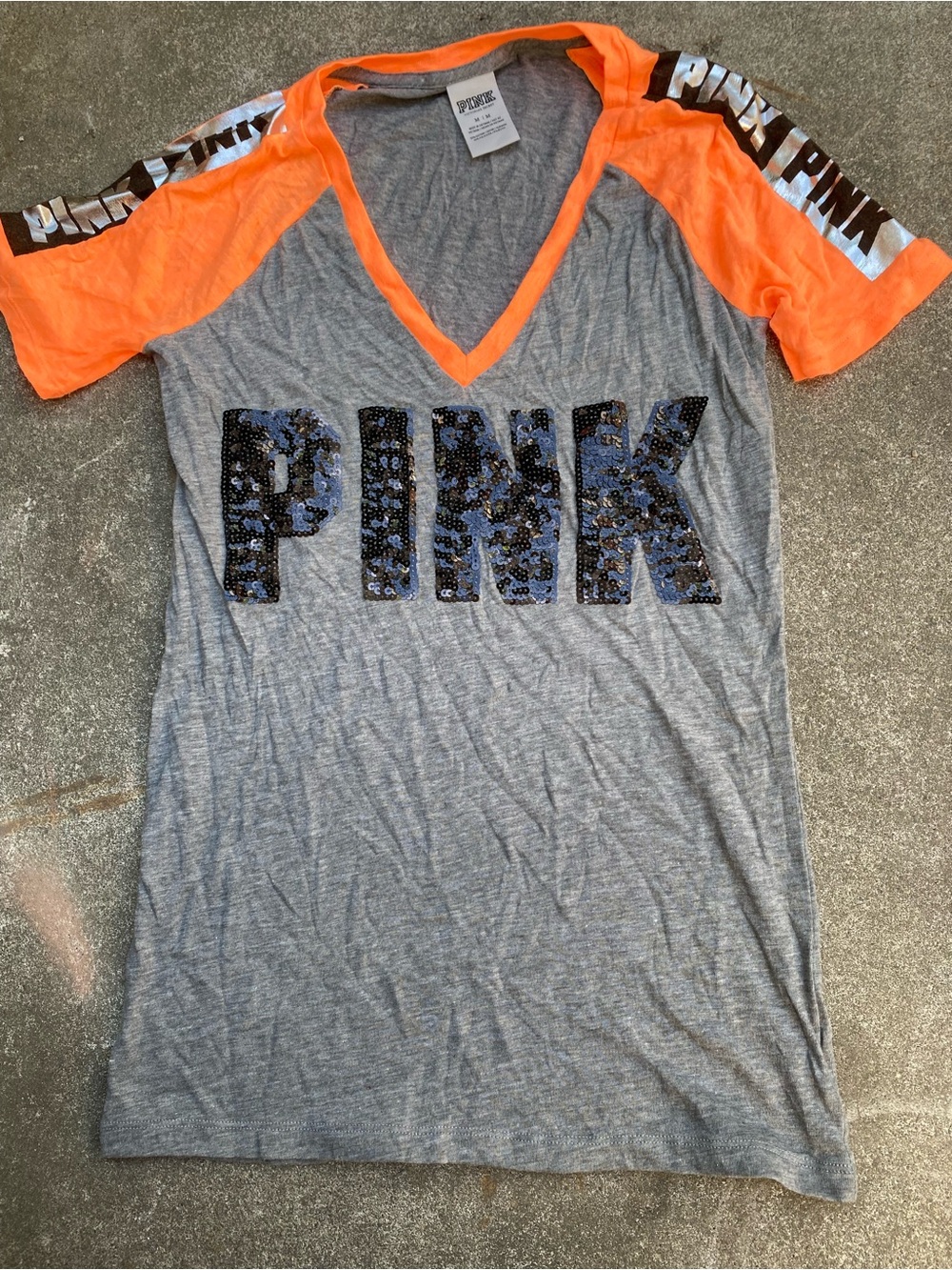 Vintage Victoria's Secret PINK Bling Tee Sequin Logo Size M Y2K